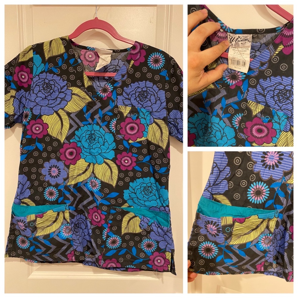 M blue scrub top
